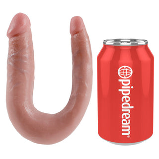double-trouble king cock Doppeldildo in heller Hautfarbe, mit Dose abgebildet, als Größenvergleich