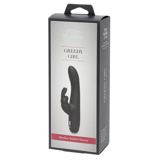 Greedy Girl Slimline Rabbit Vibrator G-Punkt Vibrator in schwarz, Verpackung