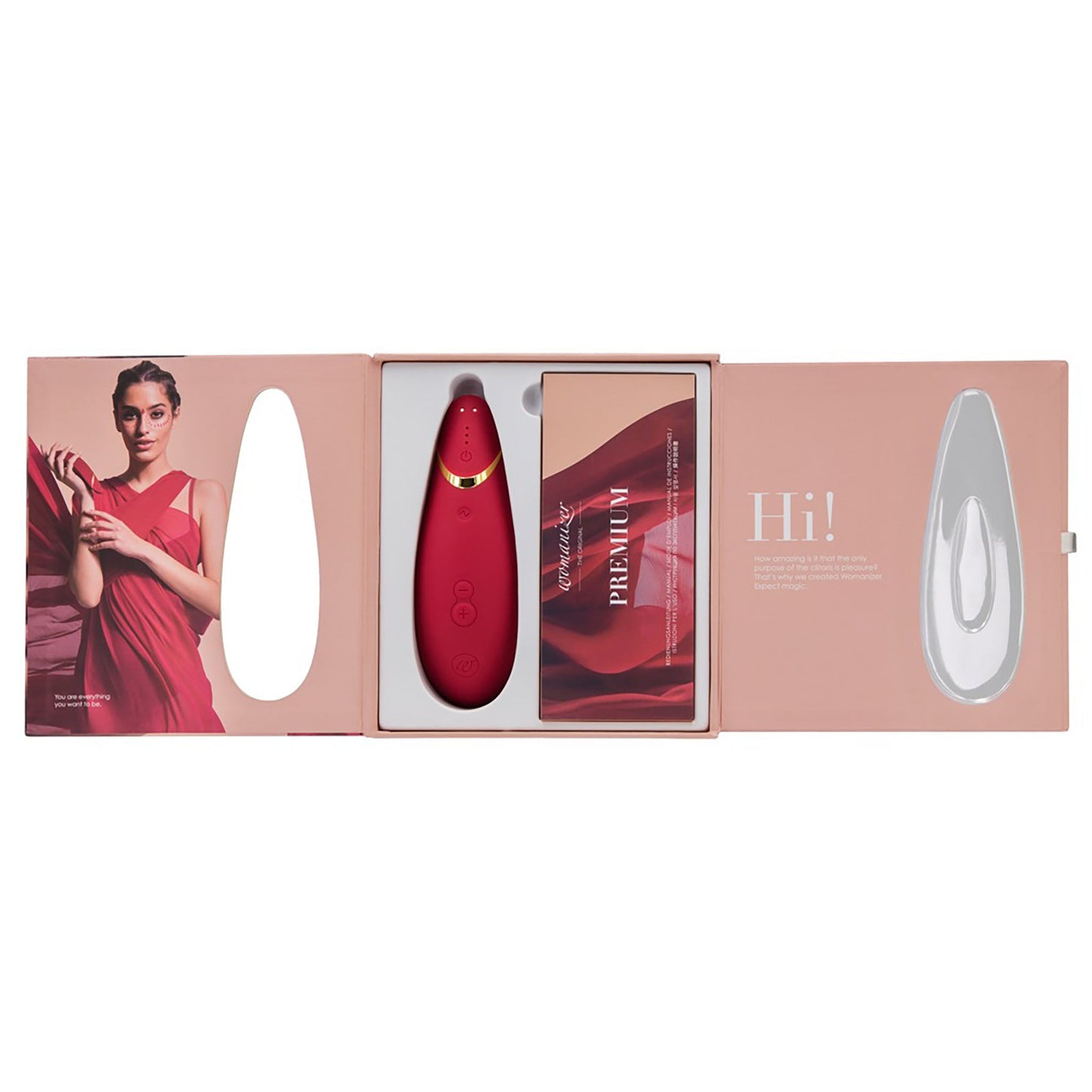 Premium Womanizer Druckwellenvibrator in rot Verpackung offen