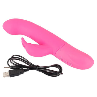 Rechargeable G-Sport Rabbitvibrator in rosa von Sweet Smile von einer Hand gehalten