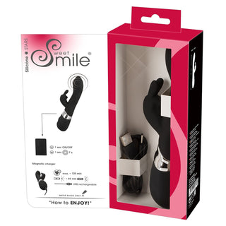 Rechargeable Rabbit Vibe, Vibrator mit Klitorisreizer in schwarz in offener Verpackung