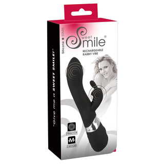 Rechargeable Rabbit Vibe, Vibrator mit Klitorisreizer in schwarz in Verpackung