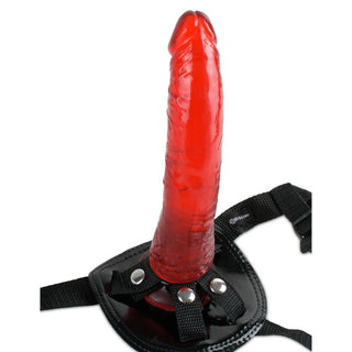 Stay put Harness in schwarz mit rotem Dildo