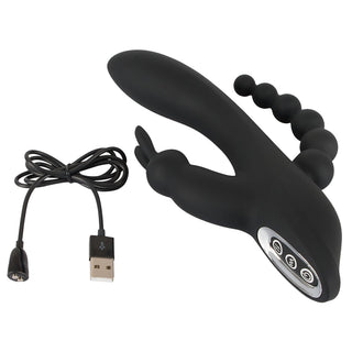 Triple G-Punkt Vibrator in schwarz in einer Hand gehalten