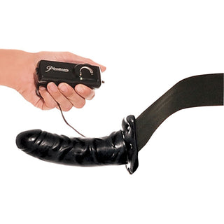 Vibrierender hohler Strap-on mit Fernbedienung in schwarz