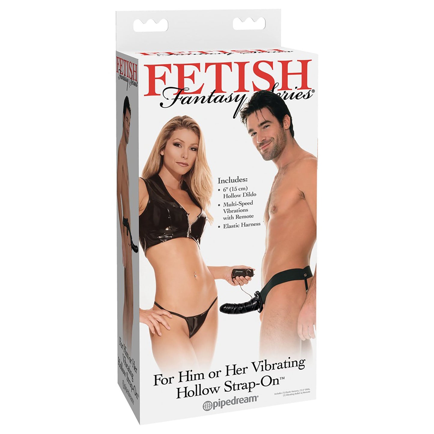 Vibrierender hohler Strap-on mit Fernbedienung in schwarz in Verpackung