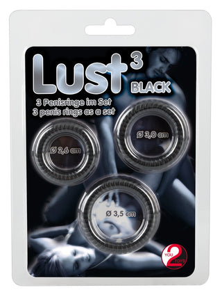 Lust 3 cock rings - black