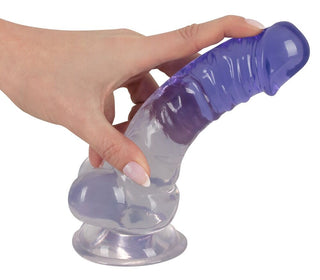 Clear dildo with testicles