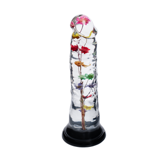 Rimba LOVISS Helichrysum Dildo mit Gartenblumen-Textur Transparent