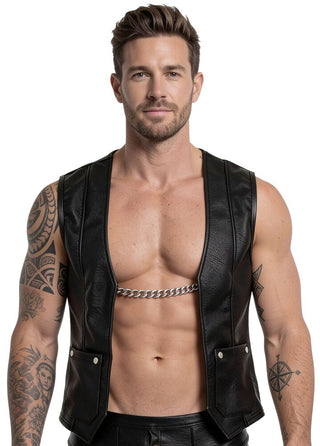 Svenjoyment Herren Weste Biker-Style Schwarz