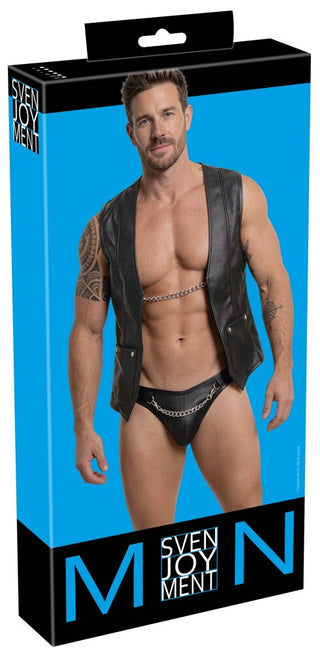 Svenjoyment Herren Weste Biker-Style Schwarz