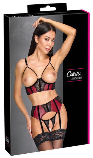 Cottelli LINGERIE Damen Straps-Set Dunkelrot/Schwarz