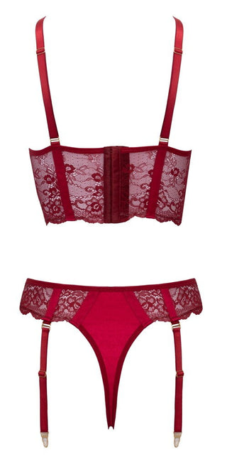Cottelli LINGERIE Longline-BH Und Straps-Riostring Ouvert Set Dunkelrot M