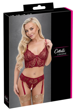 Cottelli LINGERIE Longline-BH Und Straps-Riostring Ouvert Set Dunkelrot M