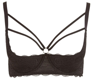 Black lace shelf bra with elastic straps