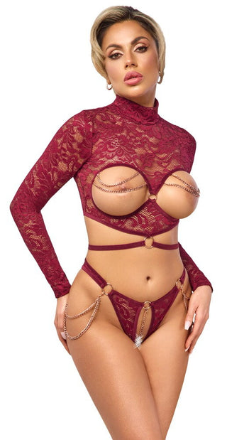 Abierta Fina Damen Ouvert-Set Dunkelrot