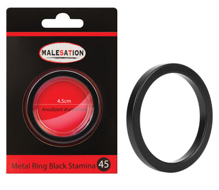 MALESATION Metal Black Stamina Cock Ring Anodized Aluminum Nickel-Free