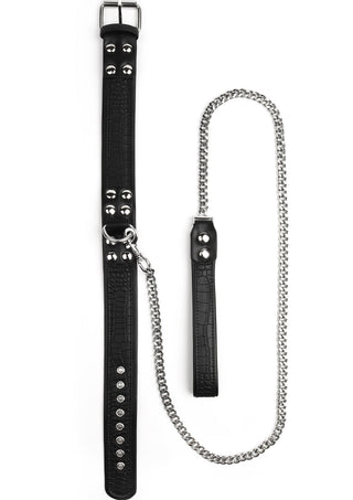 AVANZA FEROS Croc-Embossed Halsband und Leine Black