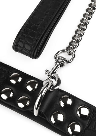 AVANZA FEROS Croc-Embossed Halsband und Leine Black