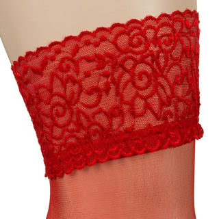 Hold-up stockings with lace top - red