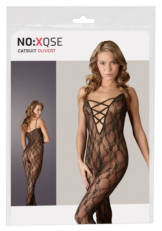 NO:XQSE Damen Catsuit Spitze Schwarz