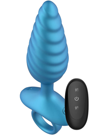 Ribbed Anal Plug mit Fernbedienung, 10 Vibrationsmodi, Blau