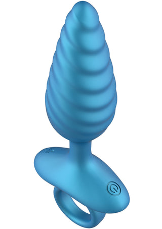 Ribbed Anal Plug mit Fernbedienung, 10 Vibrationsmodi, Blau