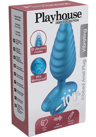 Ribbed Anal Plug mit Fernbedienung, 10 Vibrationsmodi, Blau