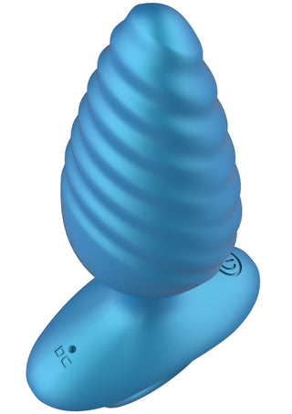 Ribbed Anal Plug mit Fernbedienung, 10 Vibrationsmodi, Blau