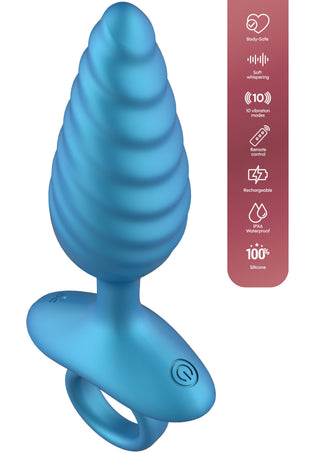 Ribbed Anal Plug mit Fernbedienung, 10 Vibrationsmodi, Blau
