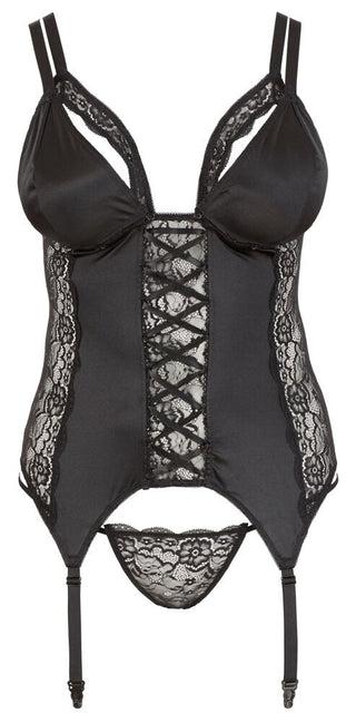 Suspender shirt made of powernet and lace, detachable cups