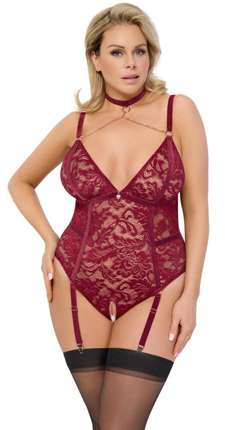 Cottelli CURVES Damen Straps-Body Ouvert Dunkelrot