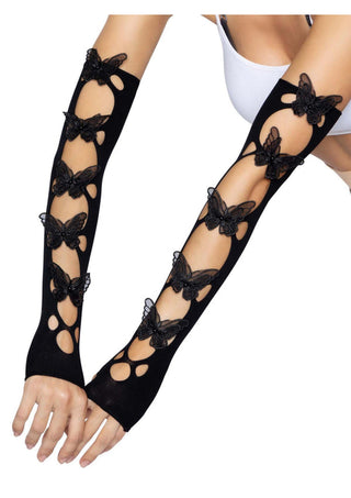 Leg Avenue Damen Armstulpen Schmetterling Applikation Schwarz