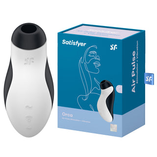 Satisfyer Orca Druckwellenvibrator, Kontaktlos, Wasserdicht, Schwarz-Weiss