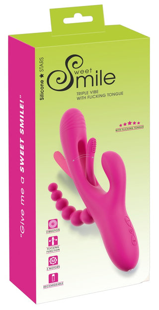 Sweet Smile Triple Vibe With Flicking Tongue Pink Wiederaufladbar