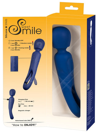 Sweet Smile 2in1 Wand With Flicking Tongue Blau Wiederaufladbar