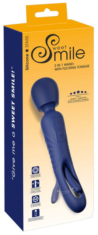 Sweet Smile 2in1 Wand With Flicking Tongue Blau Wiederaufladbar