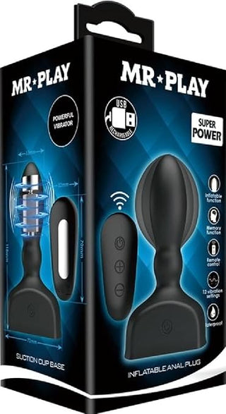 Mr. Play - Aufblasbarer Butt Plug mit vibration und fernbedienung schwarz