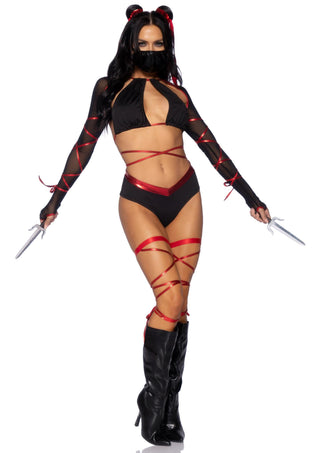 Leg Avenue Damen Lethal Ninja Kostüm Set Schwarz