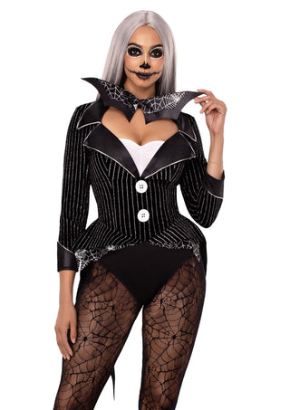 Leg Avenue Damen Samt-Bodysuit Gestreift Schwarz