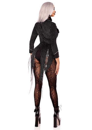 Leg Avenue Damen Samt-Bodysuit Gestreift Schwarz