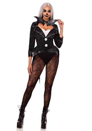 Leg Avenue Damen Samt-Bodysuit Gestreift Schwarz