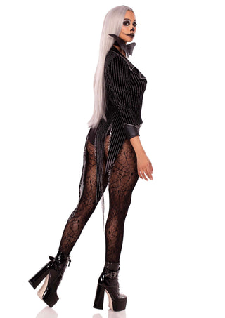 Leg Avenue Damen Samt-Bodysuit Gestreift Schwarz