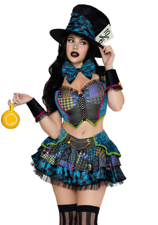Leg Avenue Damen Mad Hatter Kostüm Oberteil und Rock Mehrfarbig