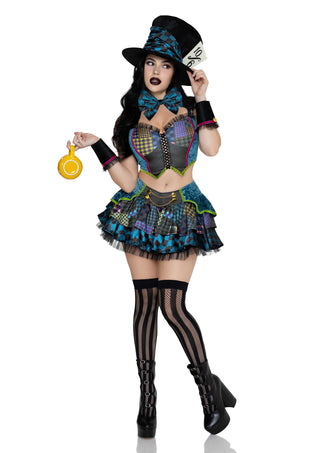 Leg Avenue Damen Mad Hatter Kostüm Oberteil und Rock Mehrfarbig