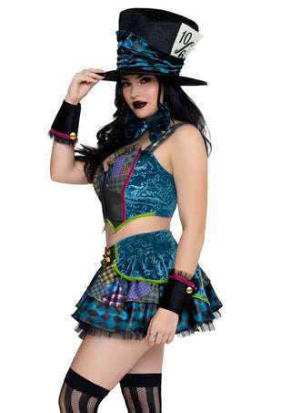 Leg Avenue Damen Mad Hatter Kostüm Oberteil und Rock Mehrfarbig