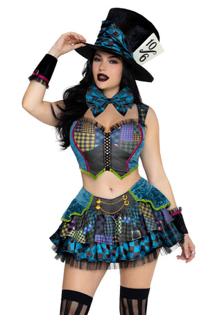 Leg Avenue Damen Mad Hatter Kostüm Oberteil und Rock Mehrfarbig