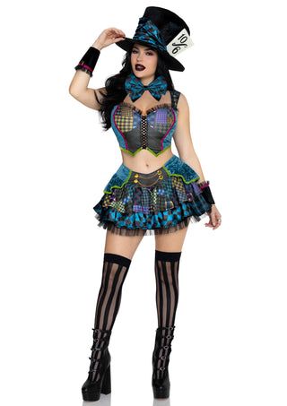 Leg Avenue Damen Mad Hatter Kostüm Oberteil und Rock Mehrfarbig