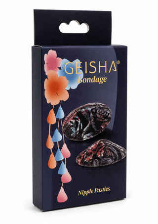 Geisha Blumen-Jacquard Nippelpasties Schwarz