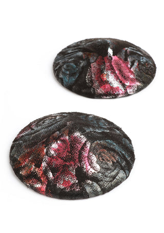 Geisha Blumen-Jacquard Nippelpasties Schwarz